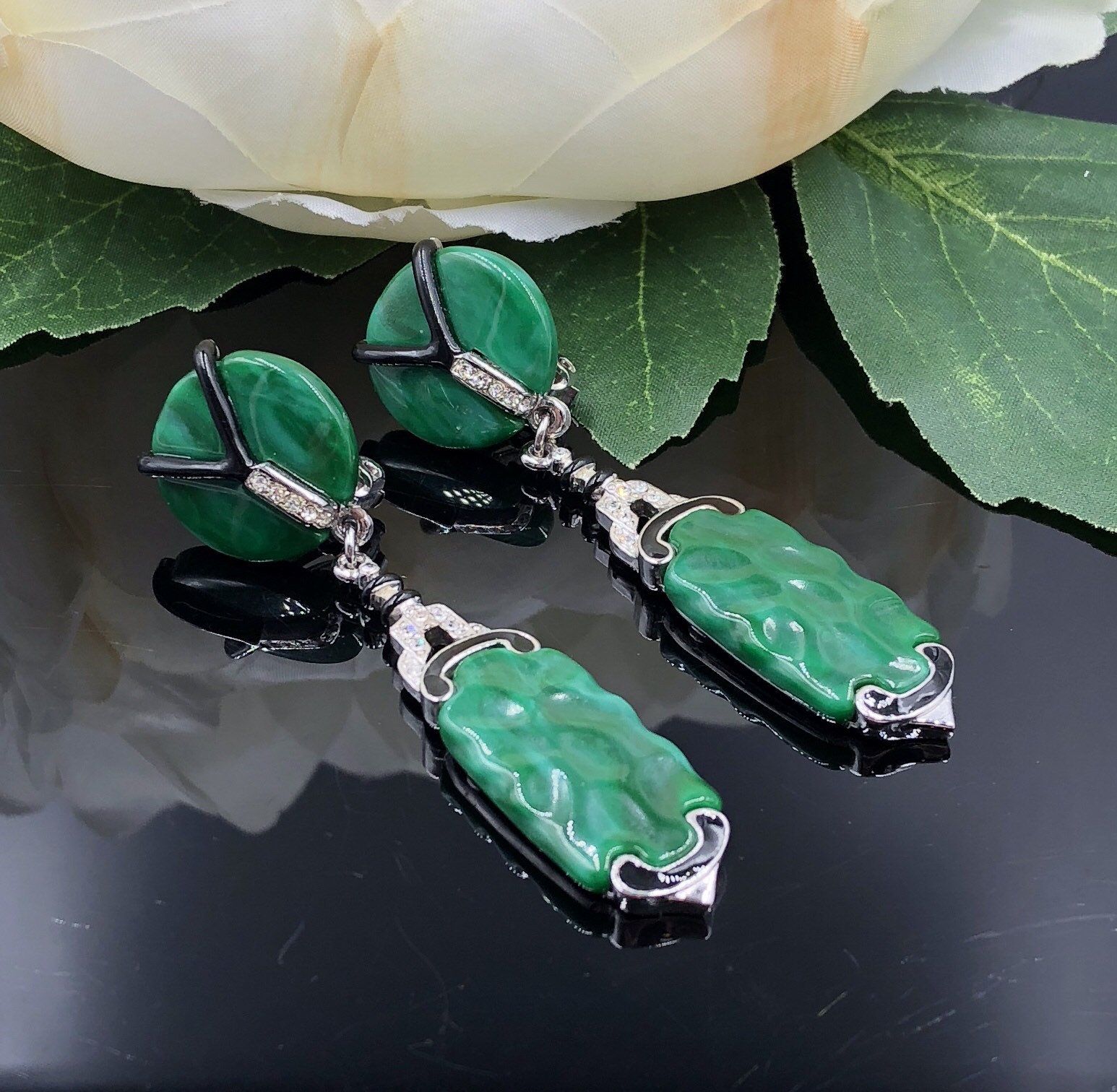 Art deco hot sale jade earrings