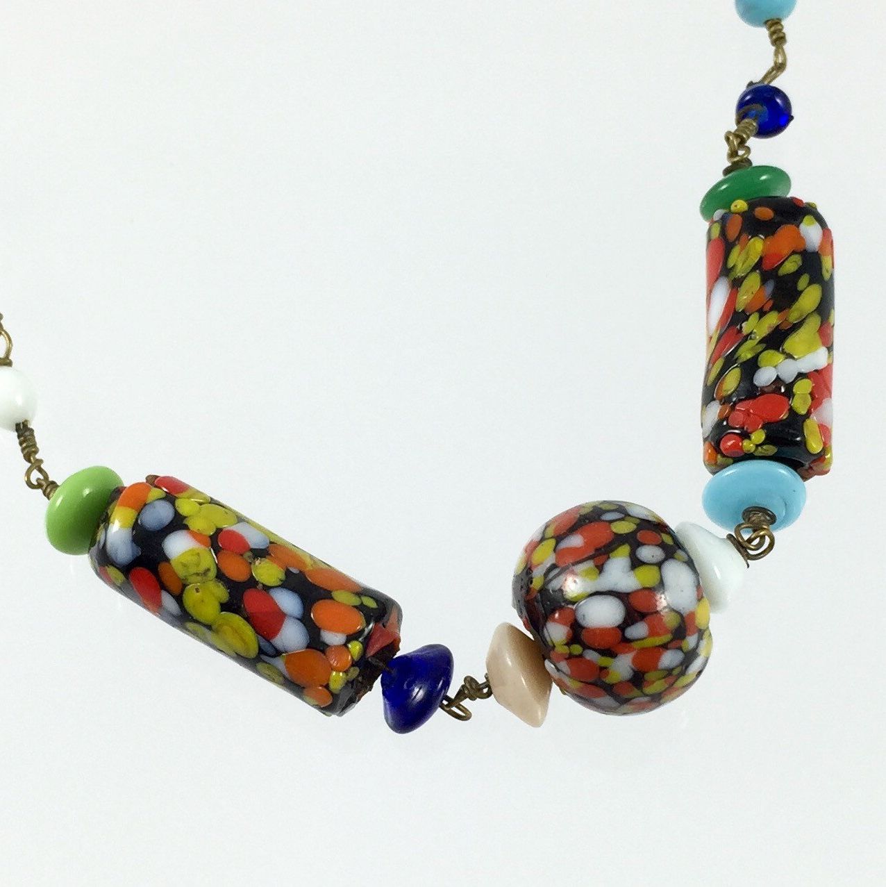 Art Deco Glass Bead Necklace - Vintage 1920s Venetian Murano Glass