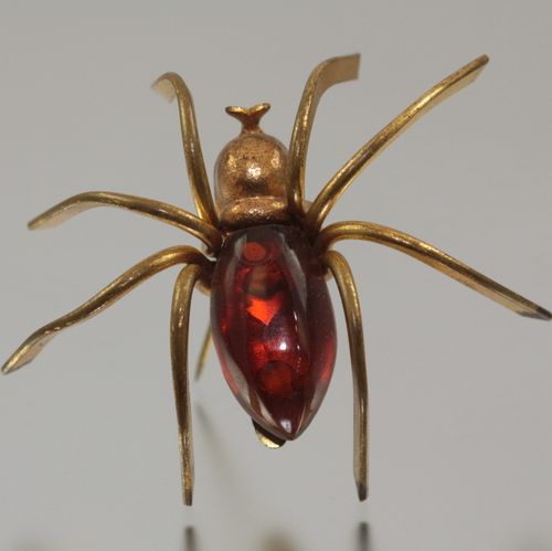 Vintage Brass and Red Bakelite Abdomen Spider Pin Broach Circa