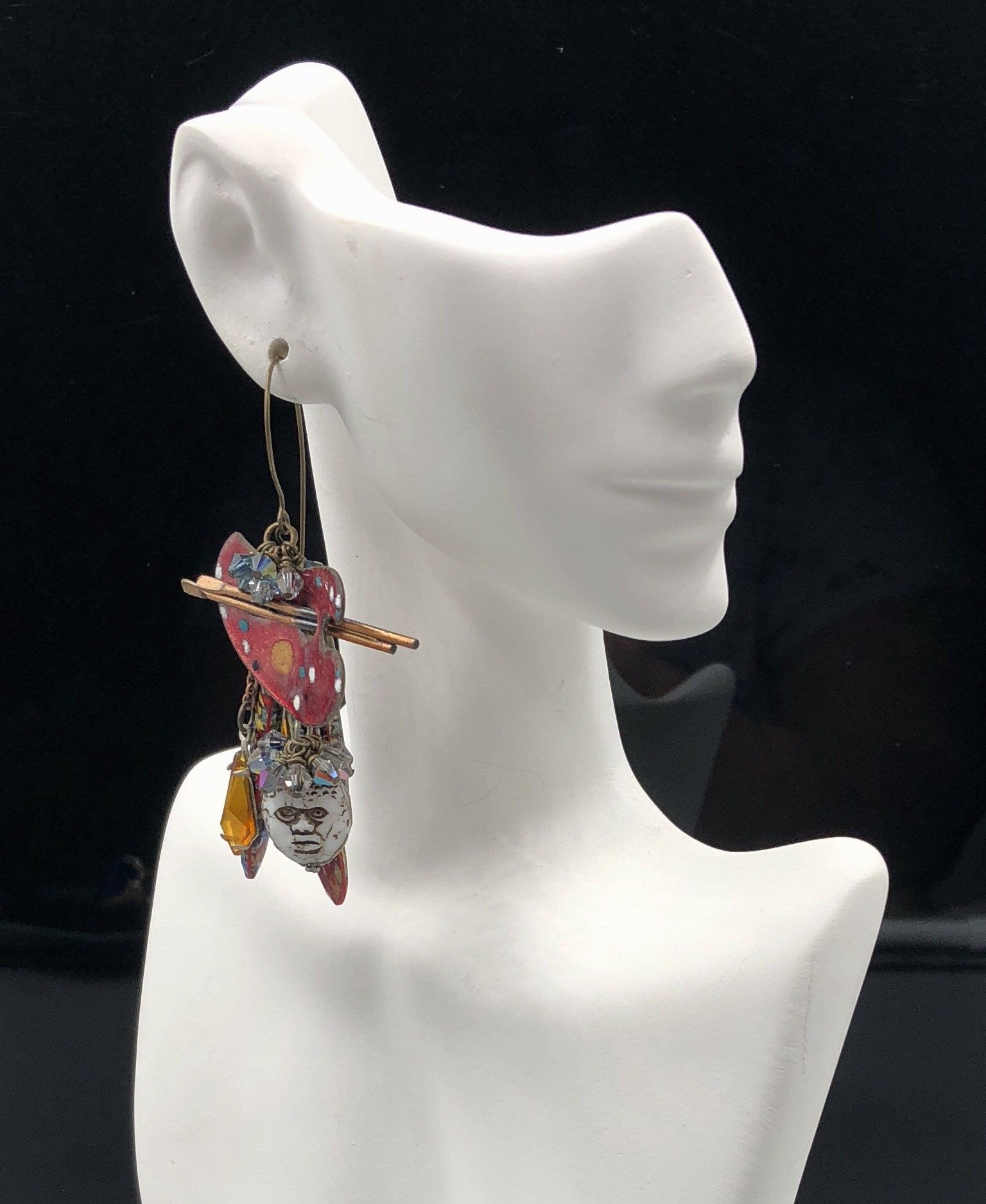 Artist Palette Enameled Copper Dangle Earrings