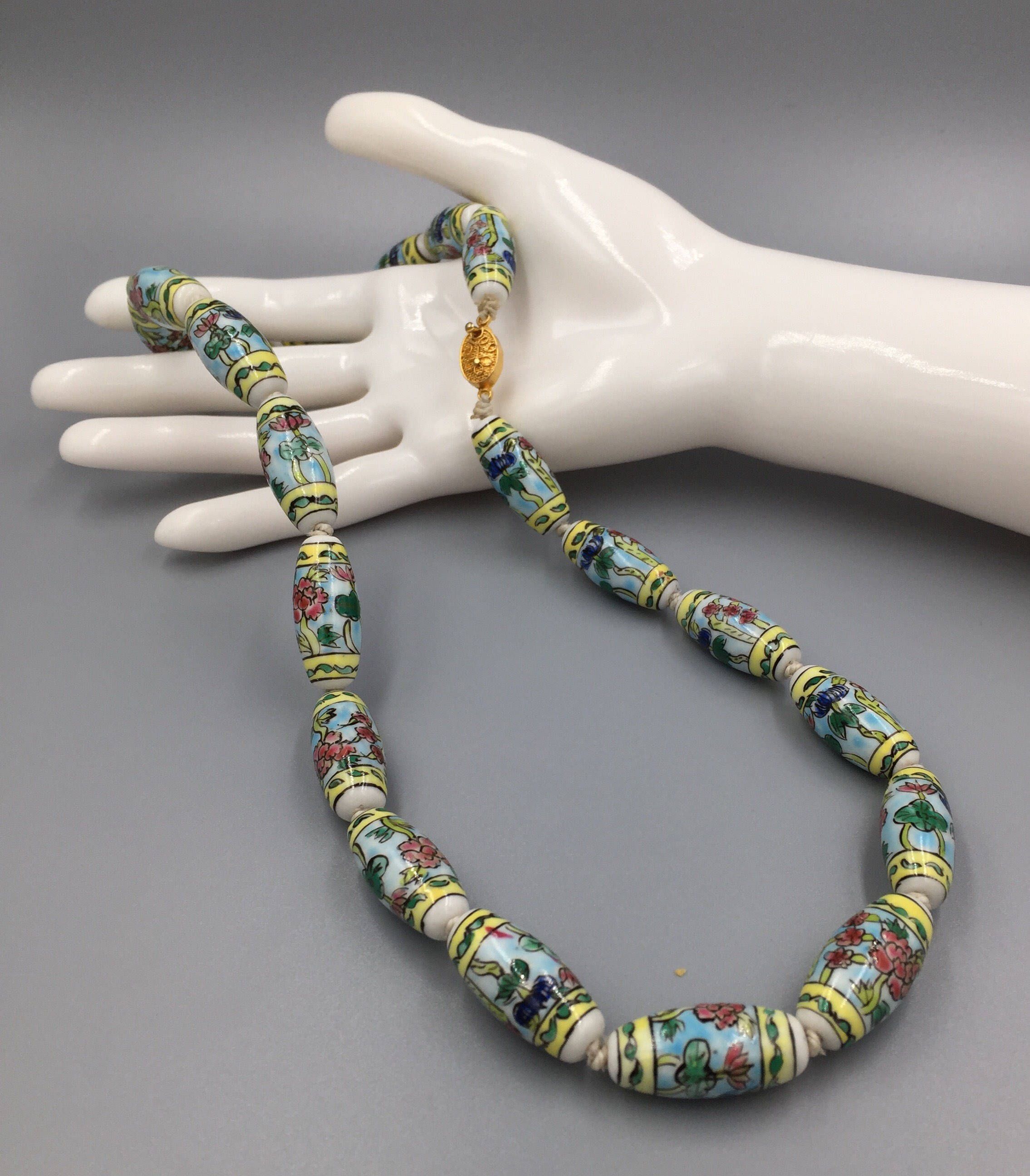 Chinese Porcelain Pastel Bead Necklace - Vintage 1970s Chinese Export