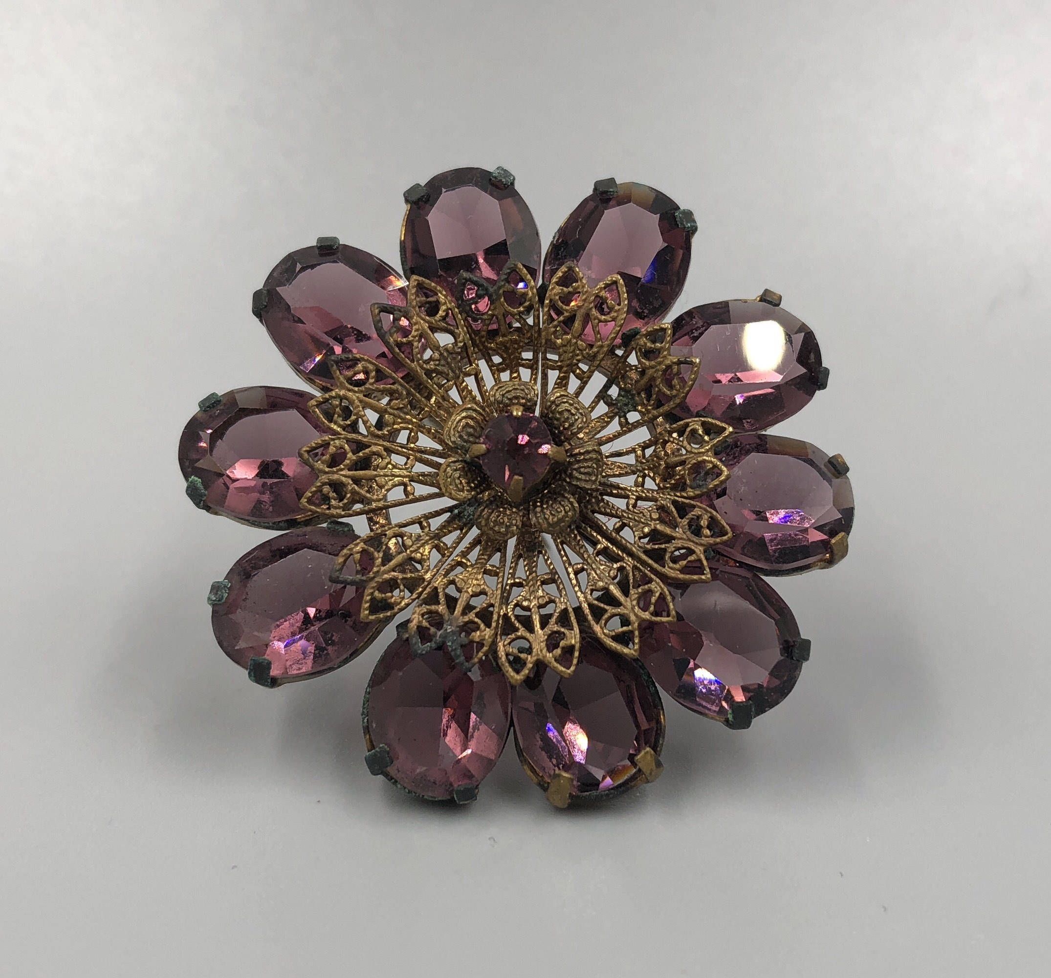 Czech Purple Glass Brooch - Made in Czechoslovakia