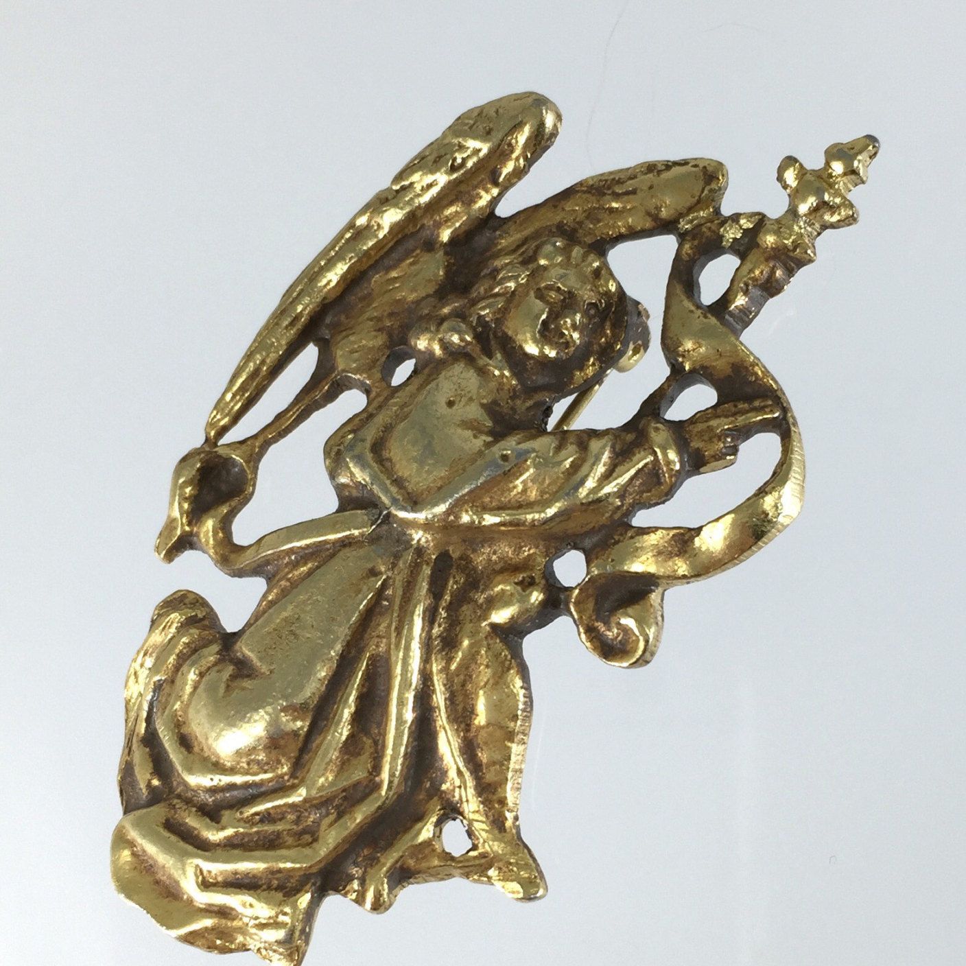 Gold Archangel Gabriel Brooch - Vintage 70s Alva Museum Replica