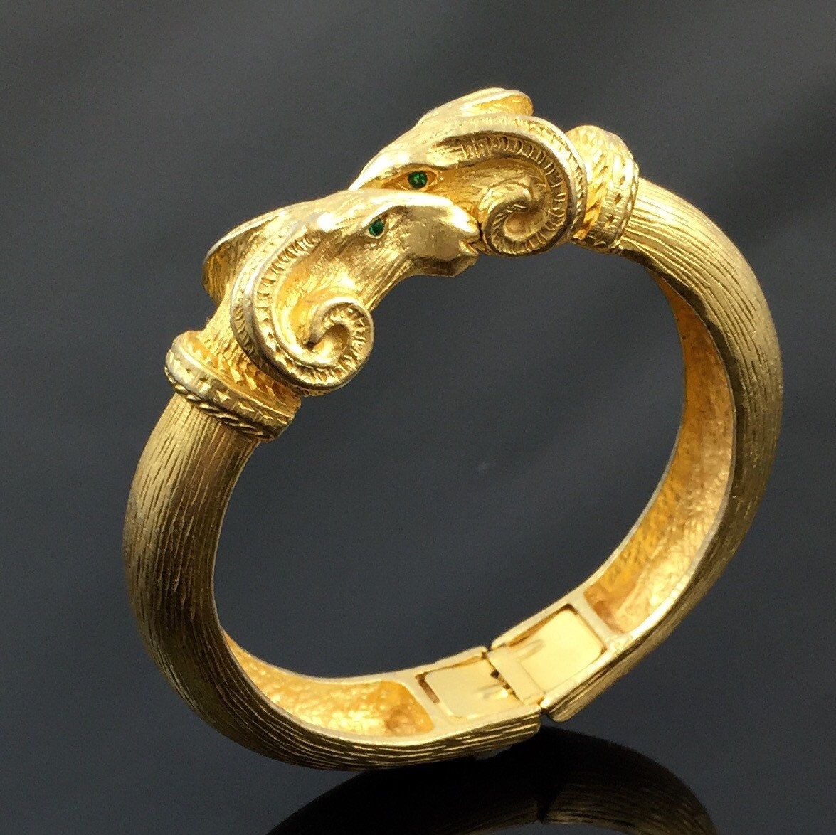 Magnificent Bangle Bracelet Couple of Rams in Gold Metal