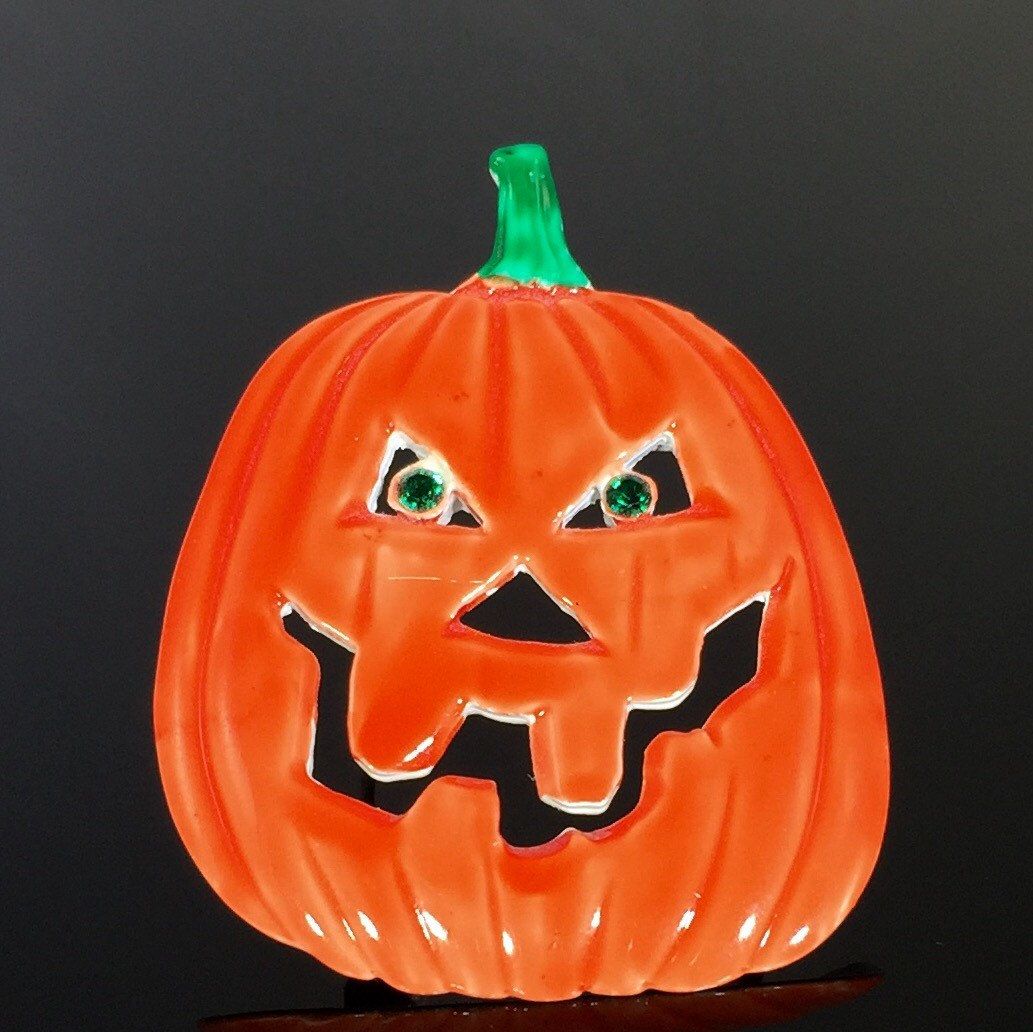 Jack O' Lantern Pumpkin Brooch - Vintage 80s, Signed JJ