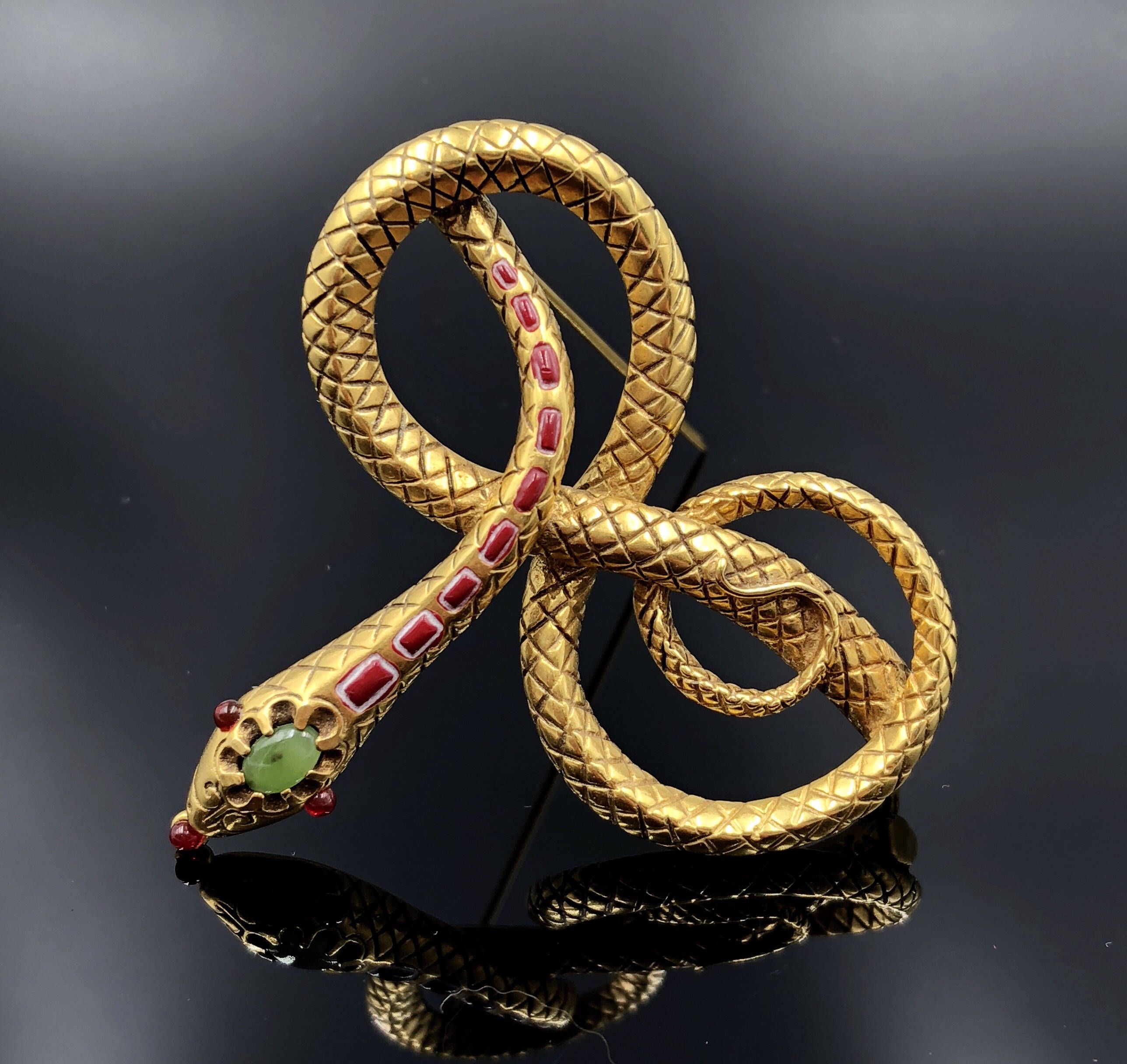 MMA Snake Brooch - Vintage 1985 Metropolitan Museum of Art, Green Jade ...