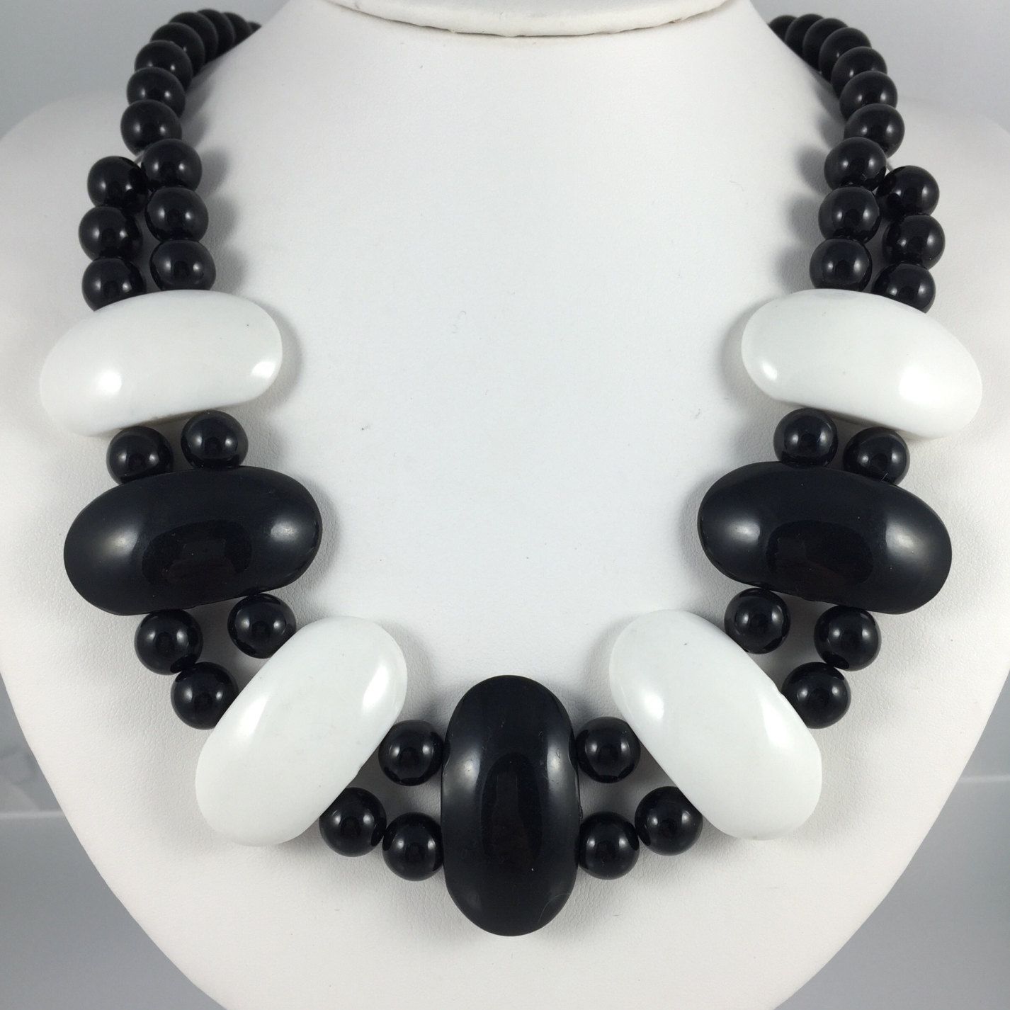 Mod Black & White Lucite Statement Necklace - Vintage 70s