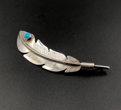 Vintage Native American retailer Navajo Sterling Silver Turquoise Feather Brooch Pin