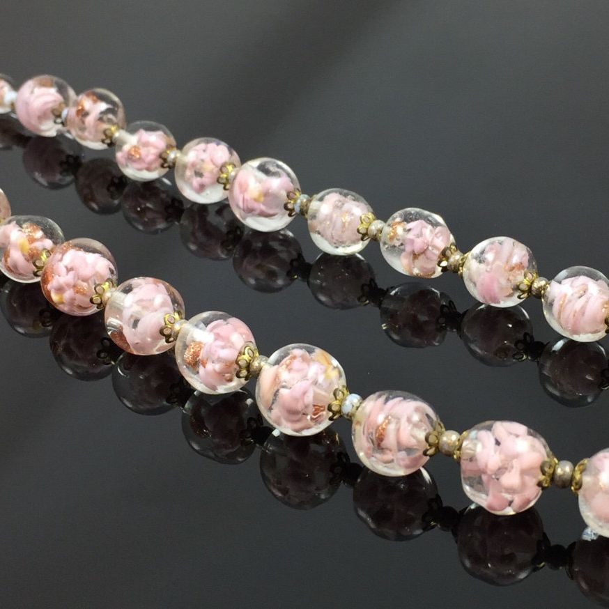 Vintage Pink and Cream Colored Plastic Beaded Necklace