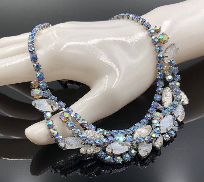 Vintage Blue Rhinestone Choker Necklace