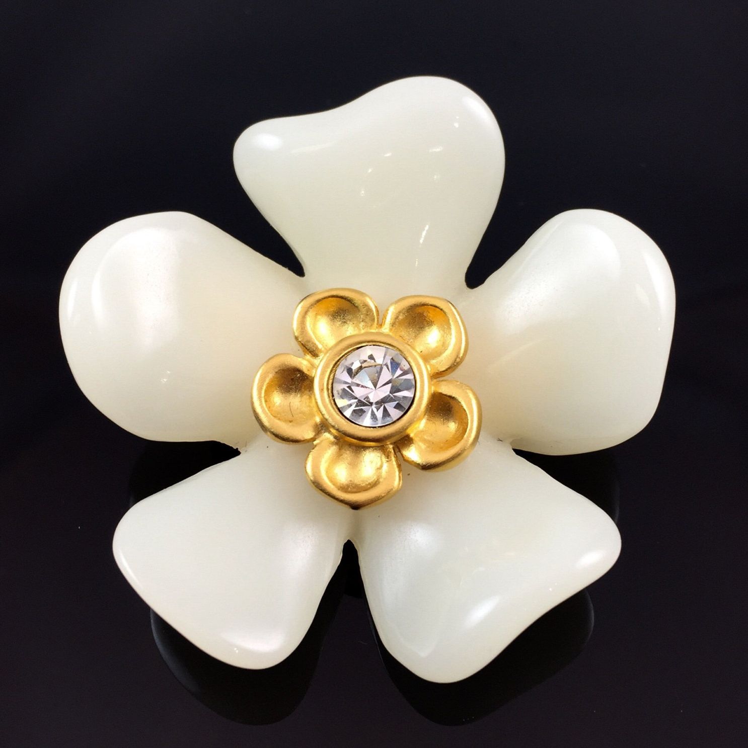 Vintage Givenchy Creamy White Lucite Rose Flower Brooch