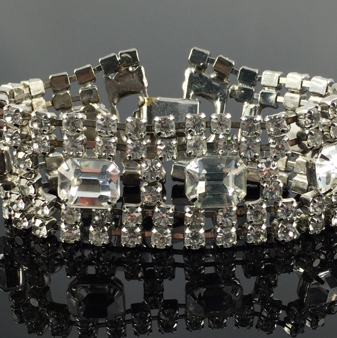 Wide Crystal Rhinestone Bracelet - Vintage 50s Bling